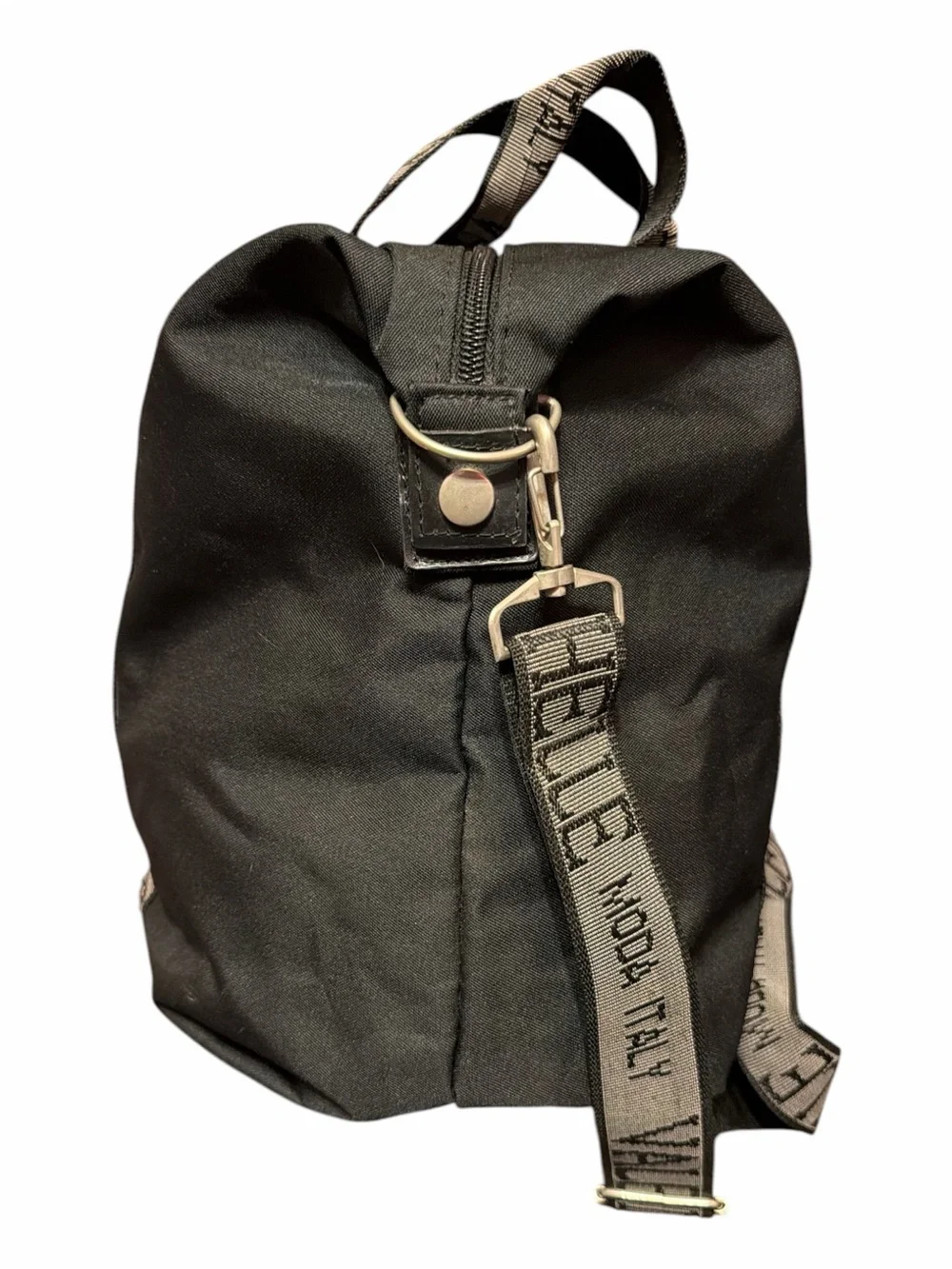 Valentino Michelle Italy Mode Black Nylon Weekender Duffel Bag Two-Way - Picture 4 of 7